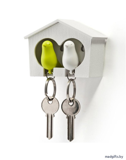 Детали интерьера: Держатель+брелок для ключей двойной sparrow белый-зеленый Держатель+брелок для ключей двойной sparrow белый-зеленый