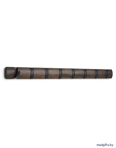 Вешалки: Вешалка настенная горизонтальная flip 8 крючков черная-орех Вешалка настенная горизонтальная flip 8 крючков черная-орех